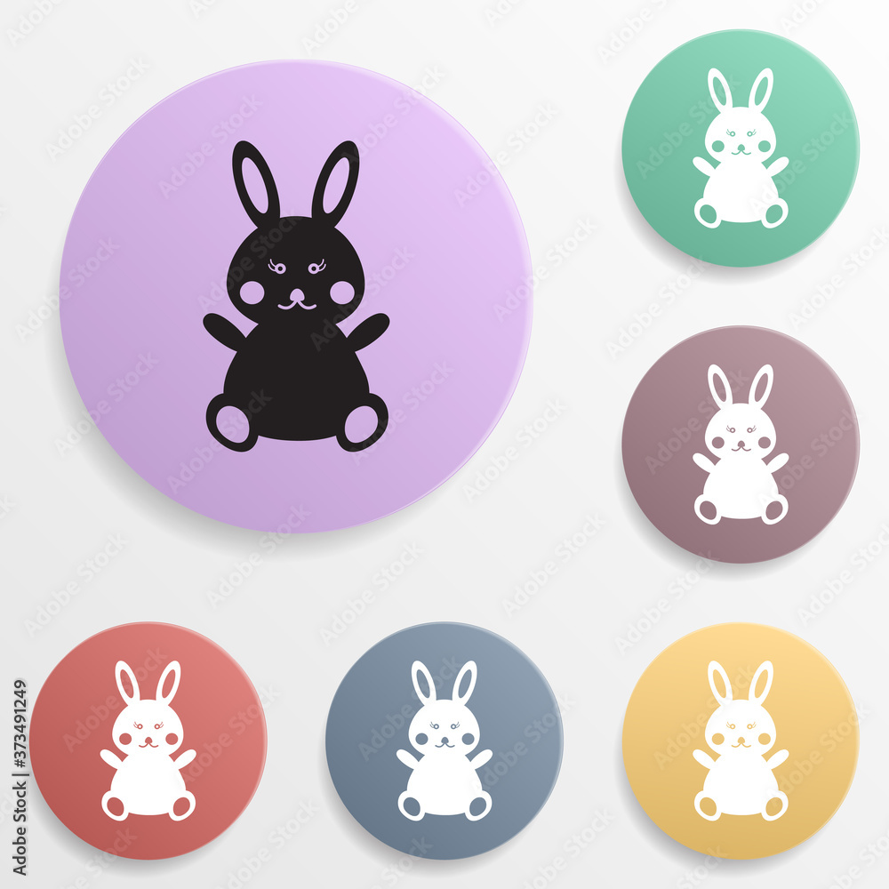 Poster plush bunny toy badge color set icon. simple glyph, flat vector of toys icons for ui and ux, website