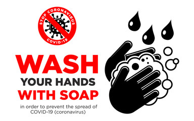 Pictogram Wash your hands with soap. Prevention measure in order to prevent the spread of COVID-19 (coronavirus). Illustration, vector 