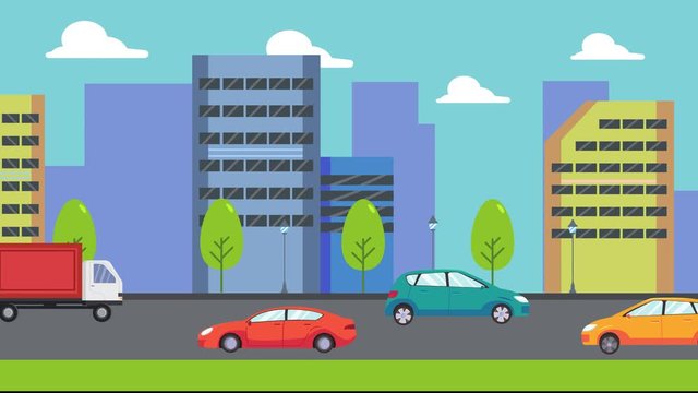 Cars and trucks animation driving on the highway