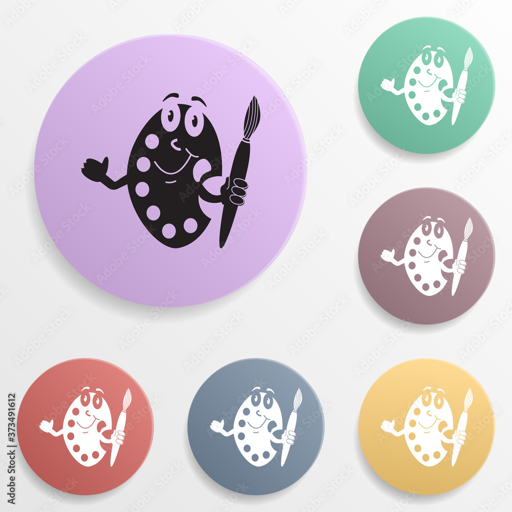 Poster cute paint brush with palette badge color set icon. simple glyph, flat vector of toys icons for ui a