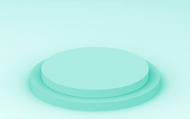 3d green bright cylinder podium minimal studio background. Abstract 3d geometric shape object illustration render. Display for food natural product.