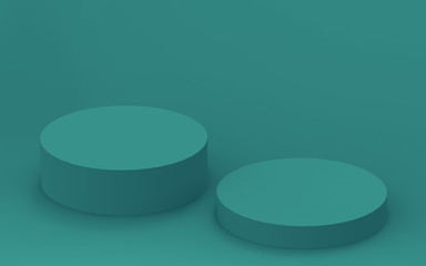 3d green dark cylinder podium minimal studio background. Abstract 3d geometric shape object illustration render. Display for cosmetic perfume fashion natural product.