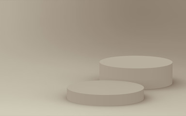 3d brown cylinder podium minimal studio background. Abstract 3d geometric shape object illustration render. Display for cosmetic perfume fashion product.