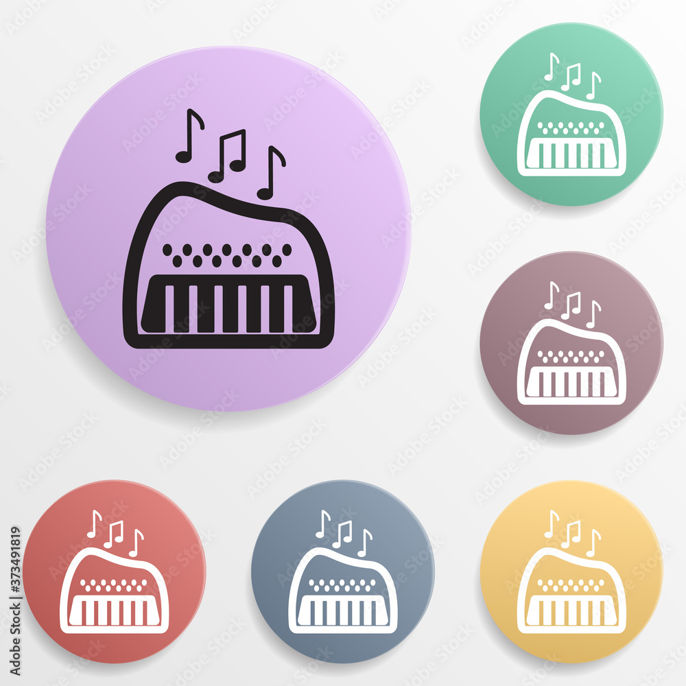 Poster toy piano badge color set icon. simple glyph, flat vector of toys icons for ui and ux, website or mo