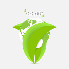 Green leaves holding earth, environmental ecology concept vector illustration