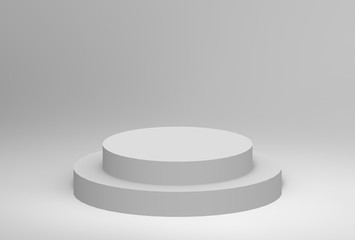 3d gray white cylinder podium minimal studio background. Abstract 3d geometric shape object illustration render.