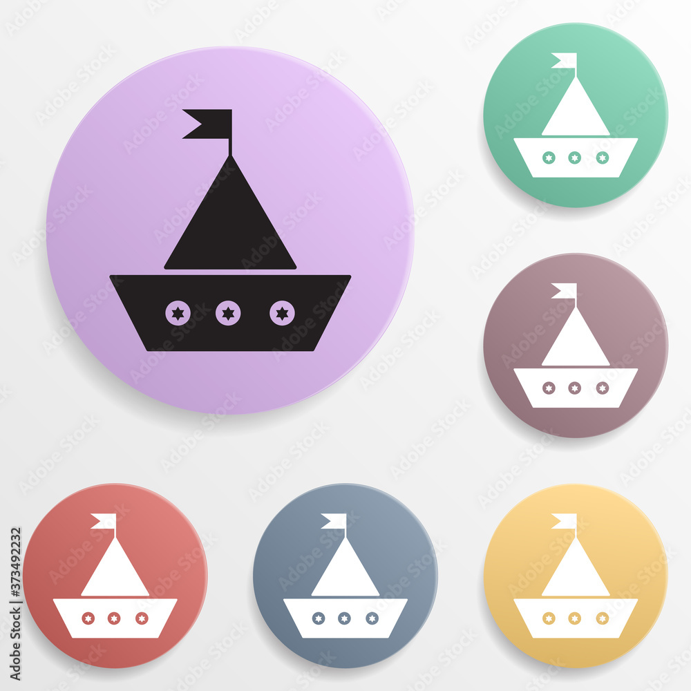 Poster toy sailing ship badge color set icon. simple glyph, flat vector of toys icons for ui and ux, websit