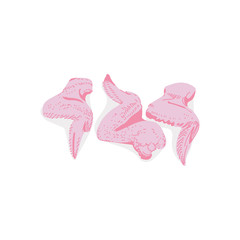 Fresh raw wings chicken meat part. Uncooked poultry meet product. Butchery shop, farm market or processing plant design vector illustration isolated on white background