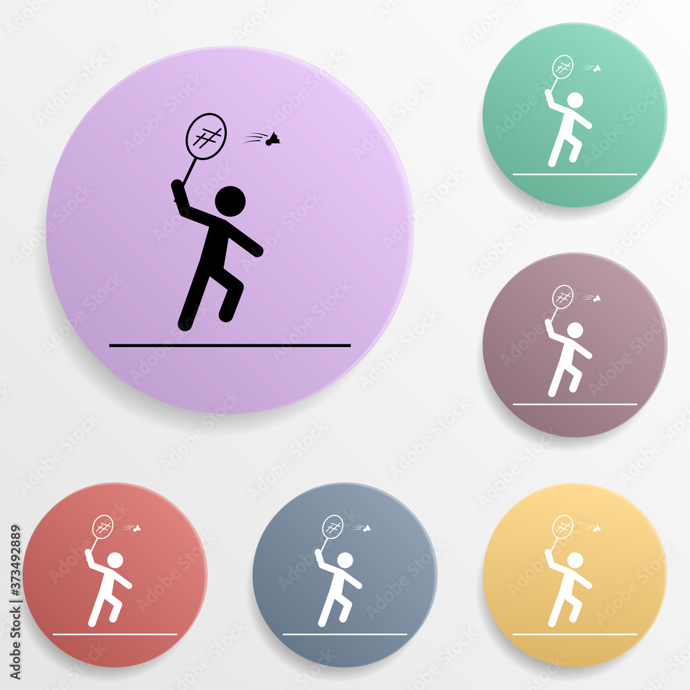 Poster badminton player badge color set icon. simple glyph, flat vector of sport icons for ui and ux, websi