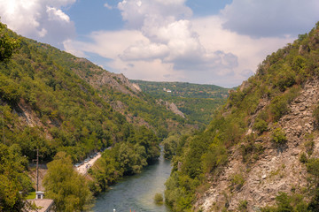 Fototapeta na wymiar River, mountains and rocks. View of Canyon Matka in Macedonia