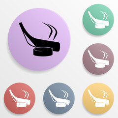 Hockey stick and washer badge color set icon. Simple glyph, flat vector of sport icons for ui and ux, website or mobile application