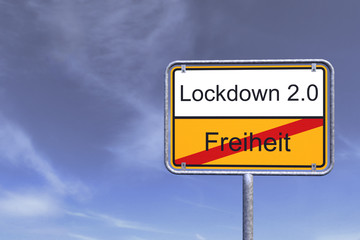3d Illustation - Ortsschild - Ortstafel - Coronavirus - Freiheit - Lockdown 2.0 - Himmel - Wolken