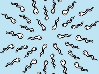 cartoon sperm on blue color background