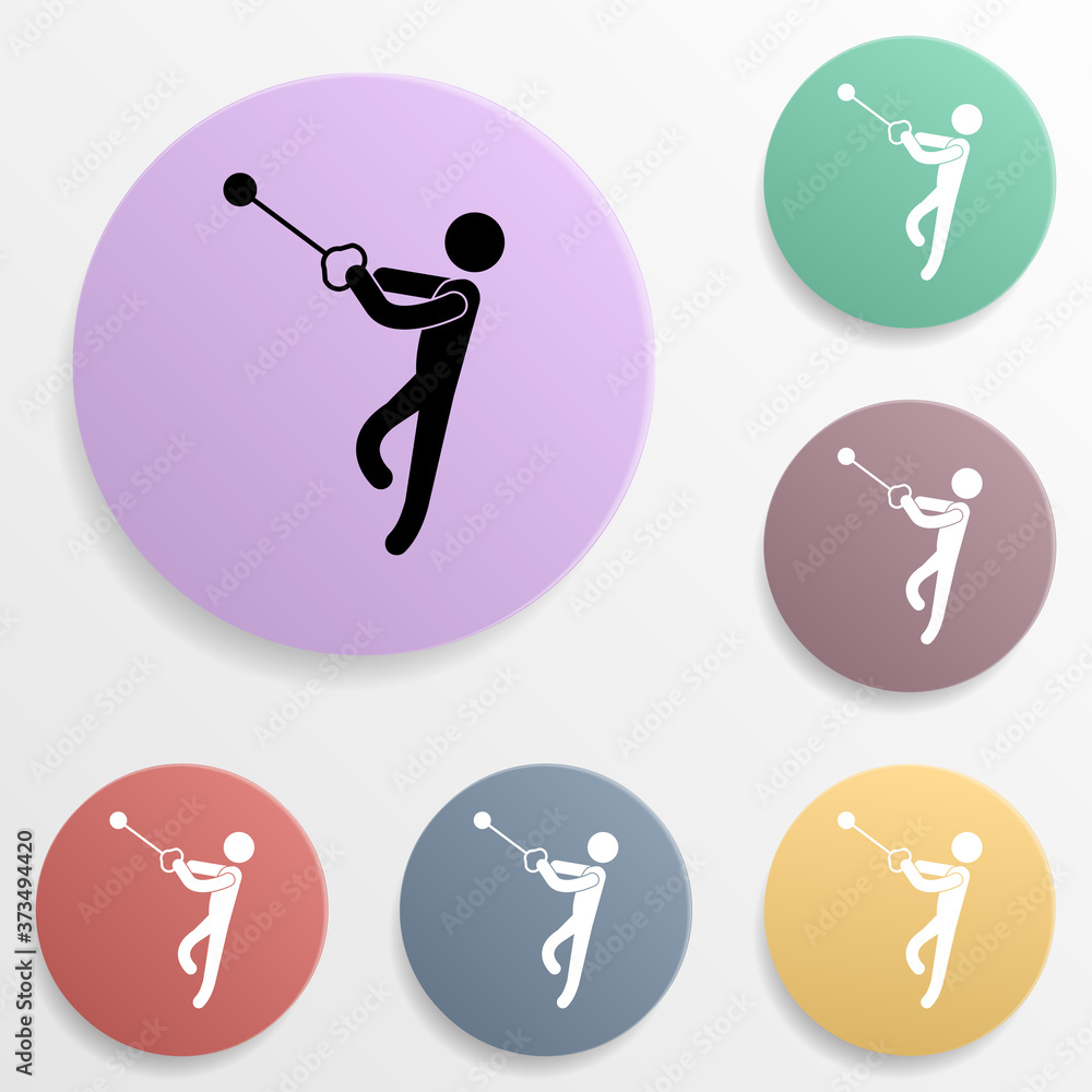 Poster hammer throw badge color set icon. simple glyph, flat vector of sport icons for ui and ux, website o
