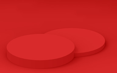 3d red cylinder podium minimal studio background. Abstract 3d geometric shape object illustration render. Display for summer holiday product.