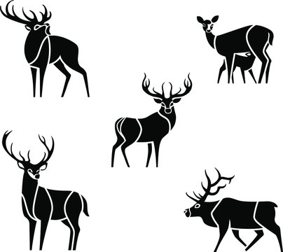 set of silhouettes of wild deer, logos for the company