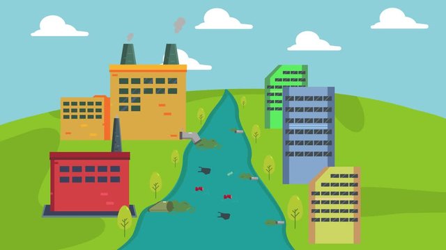 Factory buildings caused air and river pollution