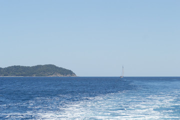 Sailing boat on the high seas in Greece 