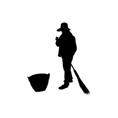 Scavenger icon on white background. Silhouette vector design. Janitor, road sweeper. 