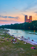 Sunset Over the Isar in Central Munich