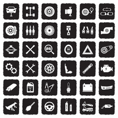 Car Parts Icons. Grunge Black Flat Design. Vector Illustration.