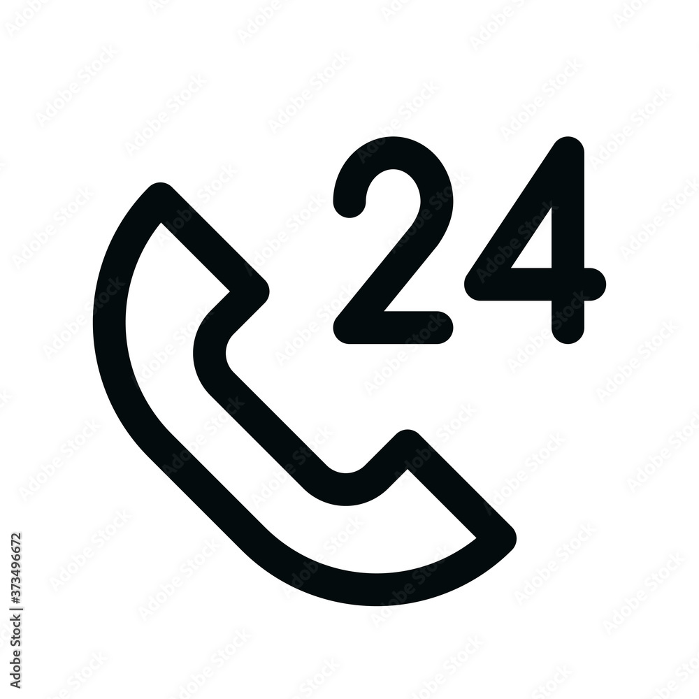 Poster call around the clock isolated icon, 24 hours call center linear icon, 24/7 phone support outline ve