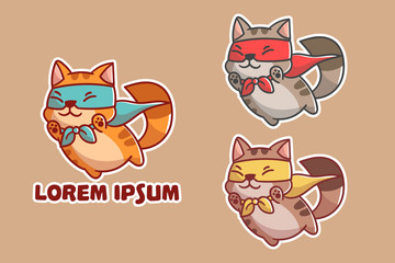 set of cute super cat mascot logo with optional appearance. premium kawaii vector
