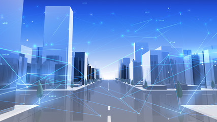 Fototapeta na wymiar Digital City Network Building Technology Communication Data Business 3D illustration Background