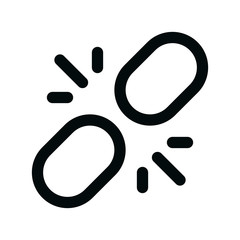 Broken chain isolated icon, broken link linear icon, broken connect outline vector icon with editable stroke