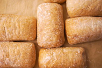 Servings of Italian ciabatta bread close-up