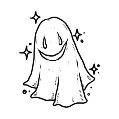 Ghost Halloween vector spooky devil evil cartoon illustration doodle. Halloween celebration, Handdraw, black and white. for poster, social network, banner, cards.