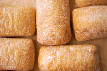 Servings of Italian ciabatta bread close-up