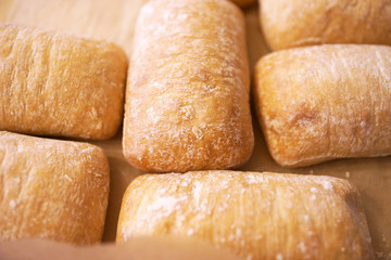 Servings of Italian ciabatta bread close-up