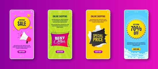 Best offer badge. Phone screen banner. Discount banner shape. Sale coupon bubble icon. Sale banner on smartphone screen. Mobile phone web template. Best offer promotion. Vector