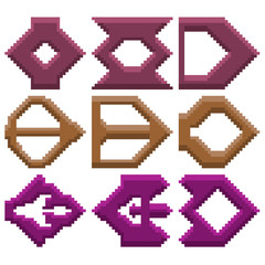A set of nine pixel illustrations of various geometric shapes and directional arrows.