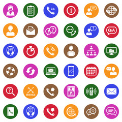 Call Center Icons. White Flat Design In Circle. Vector Illustration.