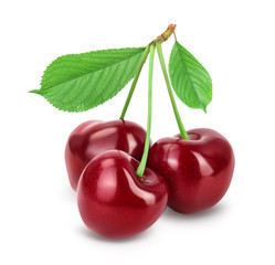 red sweet cherry isolated on white background with clipping path and full depth of field