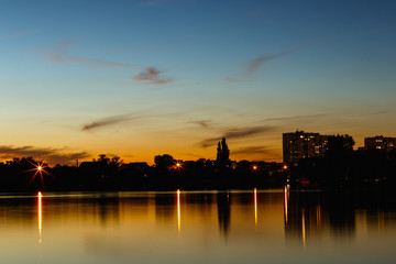 Fototapeta na wymiar Ukraine, evening, beautiful sunset on the lake