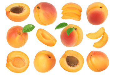apricot fruit isolated on white background. Clipping path. Top view. Flat lay. Set or collection