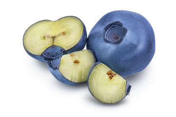 fresh blueberry and slices isolated on white background closeup with clipping path and full depth of field