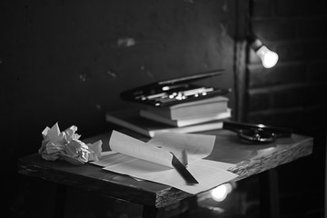 drawing tools, concept engineering project vintage / compass pencil paper education drafting