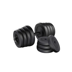 Dumbbell adjustable disc isolated vector. realistic fitness weight equipment. Scalable editable illustration. Gym and body building black weights exercise. graphic weight bar