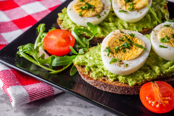 tasty and nutritious avocado sandwich and boiled egg