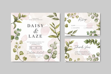 Elegant leaves of wedding invitation card set