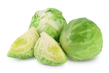Green cabbage isolated on white background with clipping path and full depth of field.