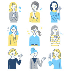笑顔の女性9人　上半身　セット