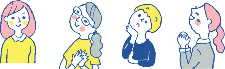 上を向いている女性4人　上半身