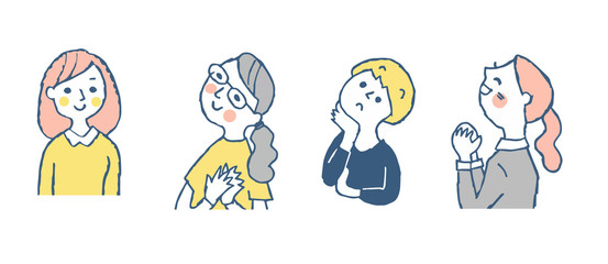上を向いている女性4人　上半身