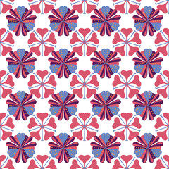 Seamless pattern of red and red-blue flowers