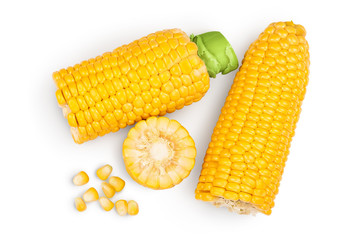 ear of corn isolated on a white background. Clipping path. Top view. Flat lay